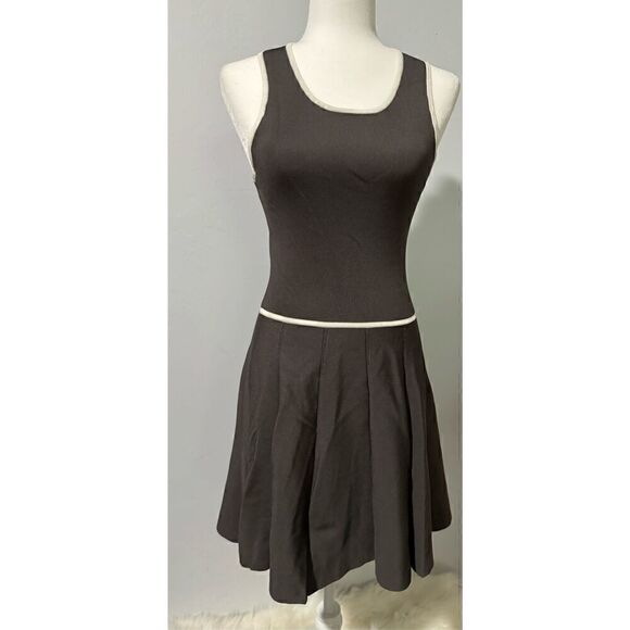 Parker Darla knit racerback pleated skater sleeveless dress in Dusk Cambo S - Picture 2 of 10